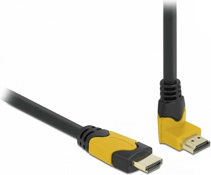 Kabllo HDMI DeLOCK High Speed 3 m, 8K 60Hz, 48Gbps, kënd 90°, zezë/verdhe