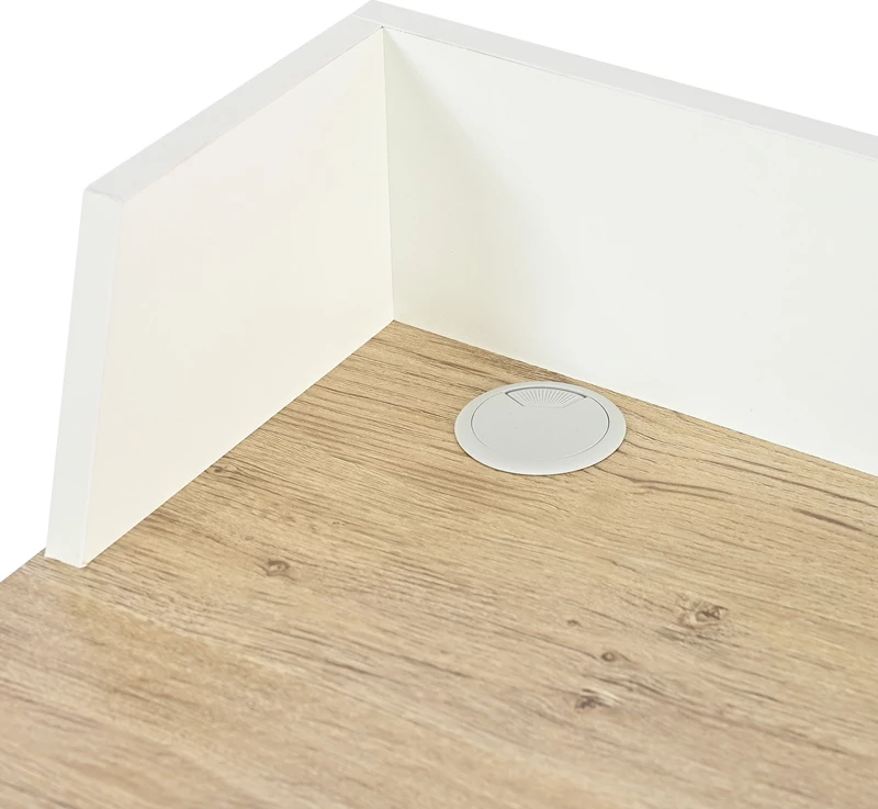 Tavolinë zyre Zervan, ngjyrë lisi, këmbë metalike të bardha, 80x50x84cm