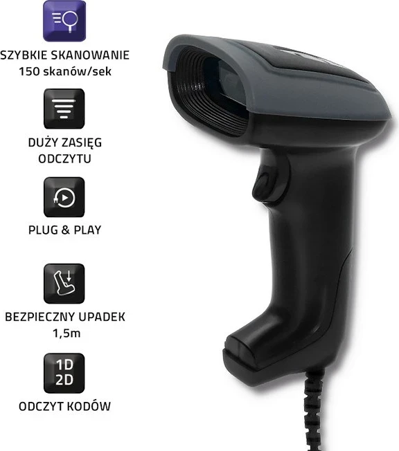 Skaner për barkode Qoltec 50863, 1D/2D, USB, i zi