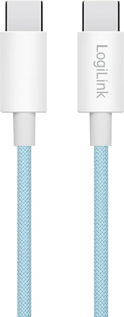 Kabllo USB-C LogiLink USB 2.0, C në C, 0.5 m, 60W, 480 Mbps, najlon, kaltër