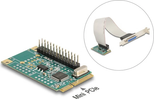Kartelë zgjerimi DeLOCK 95275 Mini PCIe në Parallel (DB25), internal, e gjelbër