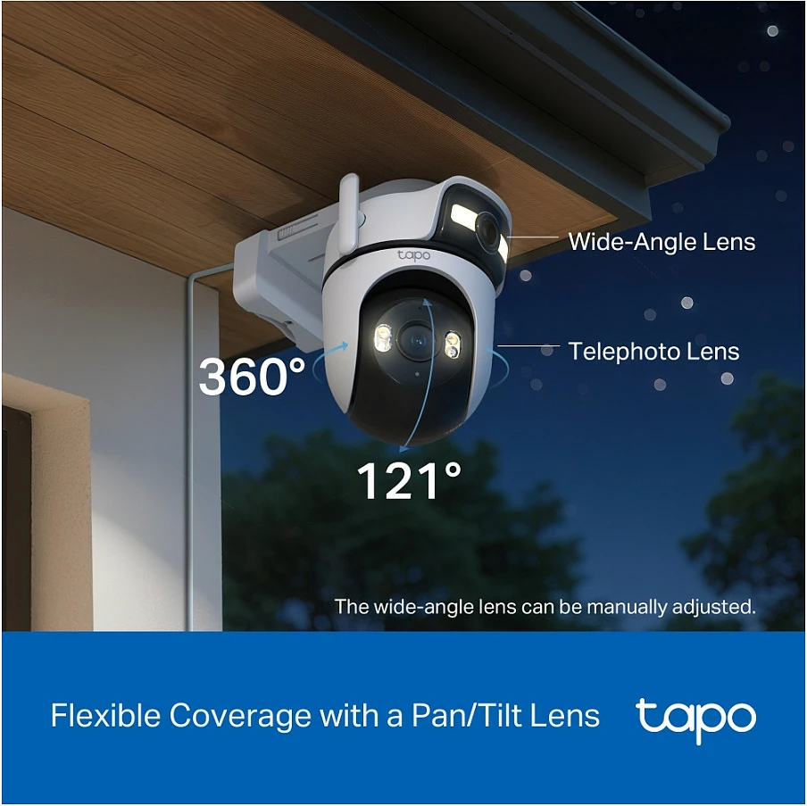 Kamerë sigurie TP-Link Tapo C545D, Outdoor Dual Lens, Wi‑Fi + Ethernet, microSD, audio 2‑drejtimëshe, Bardhë