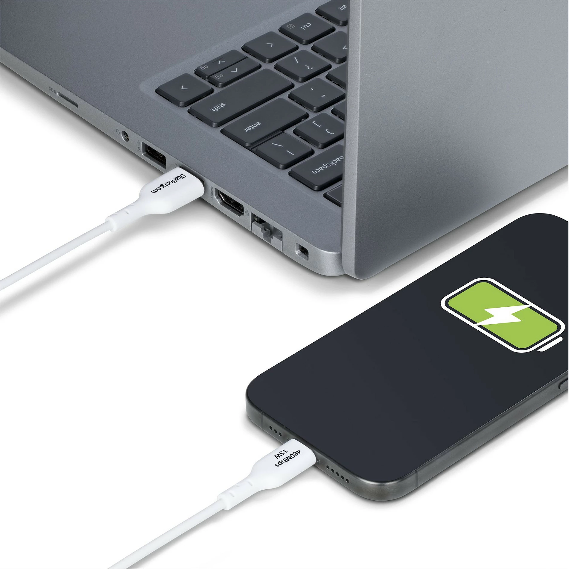 Kabëll karikimi StarTech USB-A në USB-C, 1m, 3A/15W, USB 2.0, i bardhë