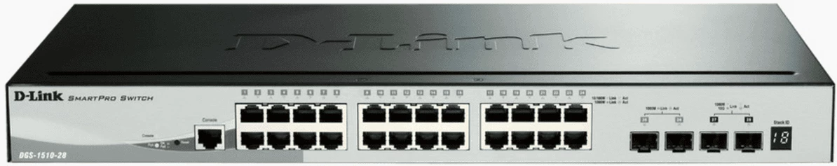 Switch D-Link DGS-1510-28X/E 24x Gigabit + 4x 10G SFP+ e zezë