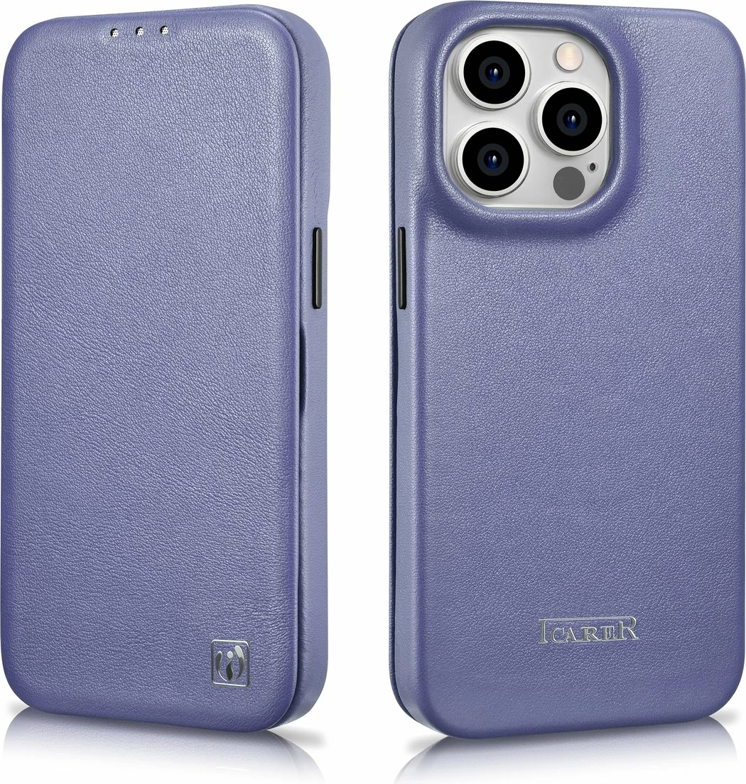 Mbështjellës iCarer CE Premium lëkure për iPhone 14 Pro Max, MagSafe, Vjollcë e lehtë