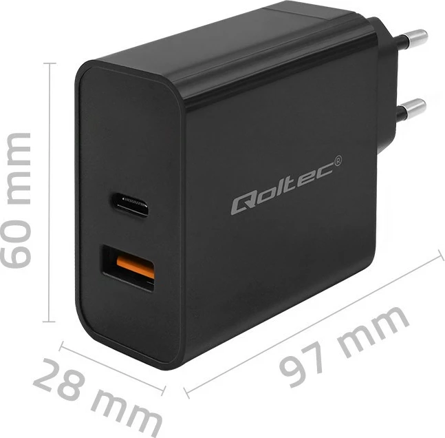 Karikues muri Qoltec 52381, 90W, 1xUSB-C, 1xUSB, i zi