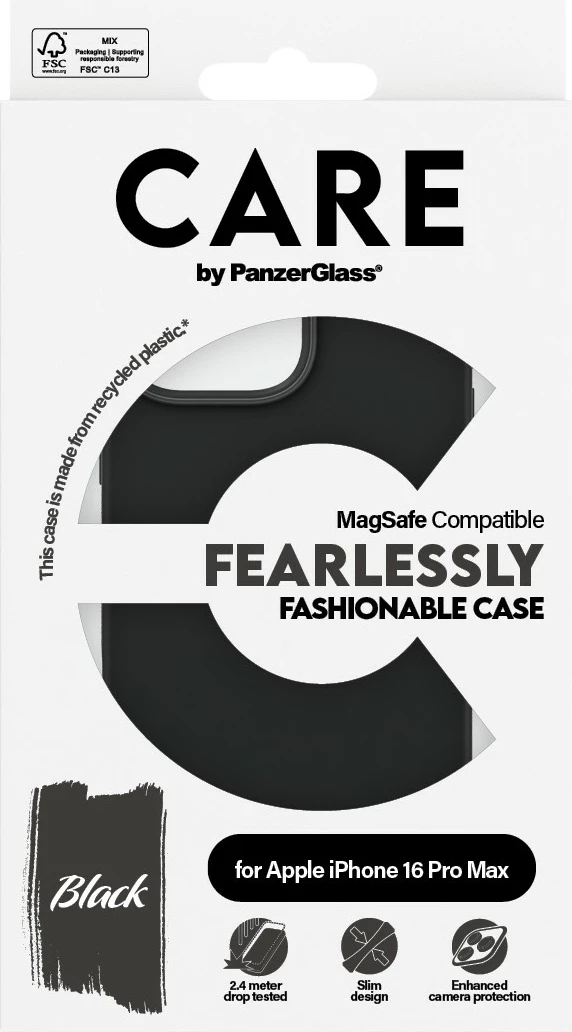 Mbështjellës PanzerGlass CARE Case Fashion MagSAFE për iPhone 16 Pro Max, i zi