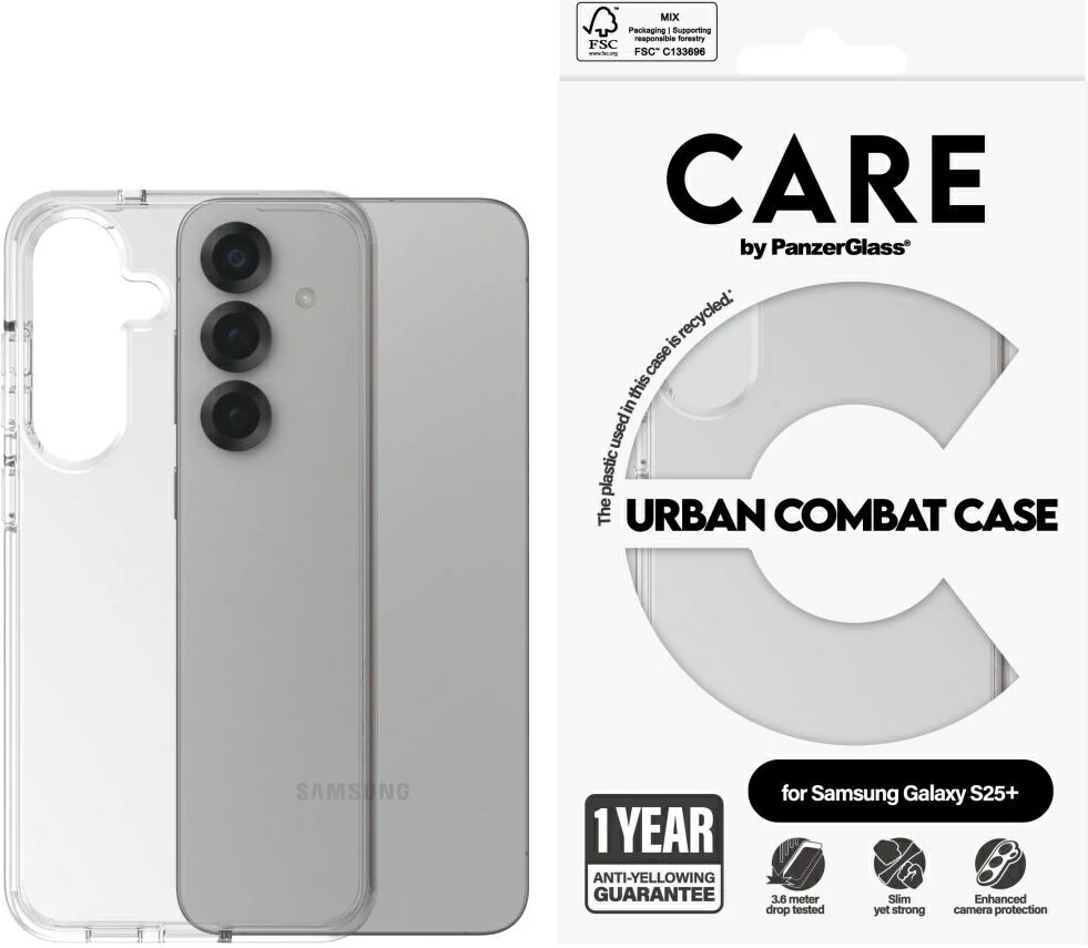 Mbështjellës PanzerGlass CARE Urban Combat Case për Samsung Galaxy S25+, Transparent