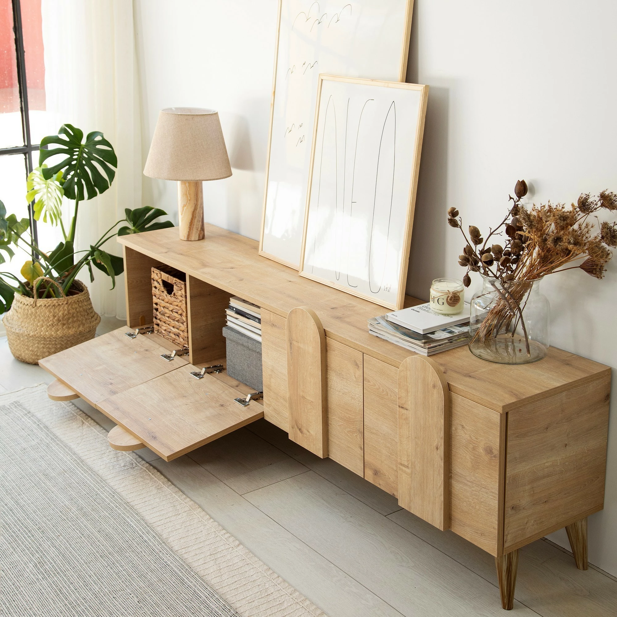 Komodë për TV Hanah Home, New Line - ngjyrë lisi, v2