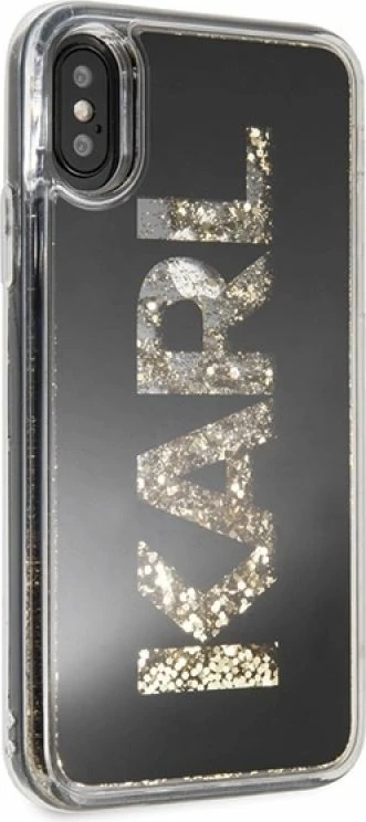 Mbrojtëse telefoni Karl Lagerfeld Karl Logo Glitter për iPhone X/Xs, e zezë
