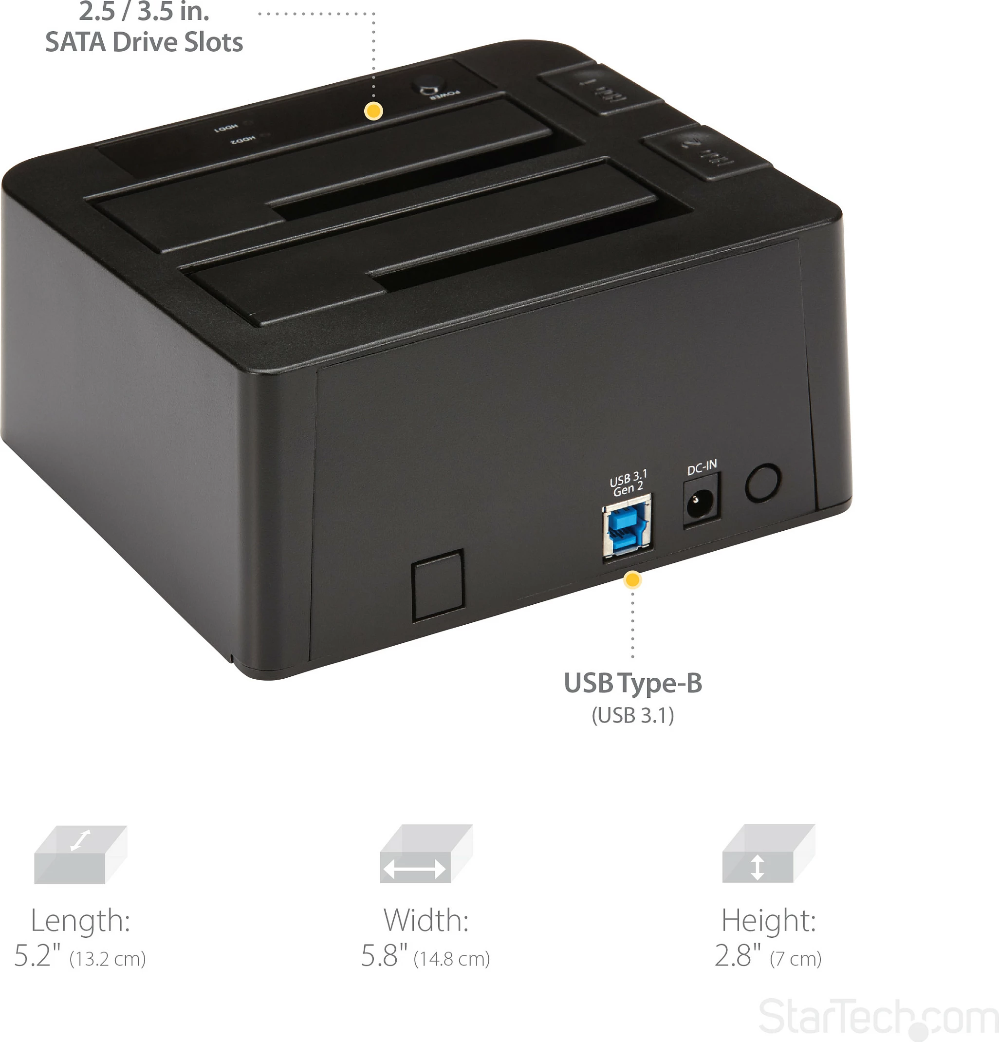 Stacion docking StarTech Dual-Bay USB 3.2 Gen 2 për SATA SSD/HDD 2.5/3.5, 10Gbps, i zi