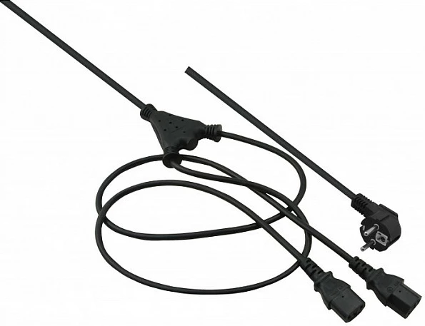 Kabllo rryme Helos 262674, 2m, CEE 7/7 në 2x IEC C13, e zezë