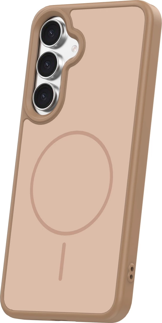 Mbështjellës ONASI Silicone Frame me MagSafe për Samsung Galaxy S25 FE, magnet 2200 GS, sticker 3D me motive mace, bezhë