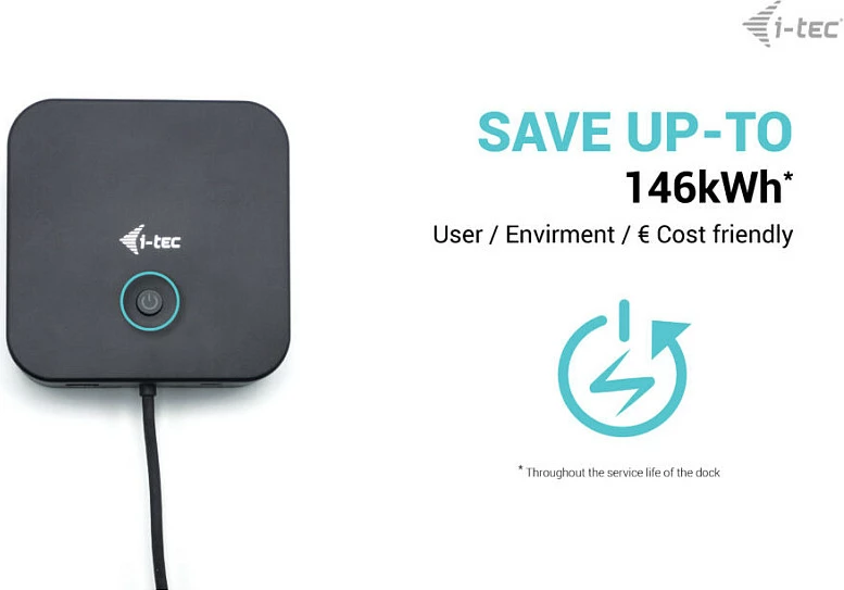 Docking station I-Tec USB-C HDMI Dual DP, 100W, me adapter universal, e zezë