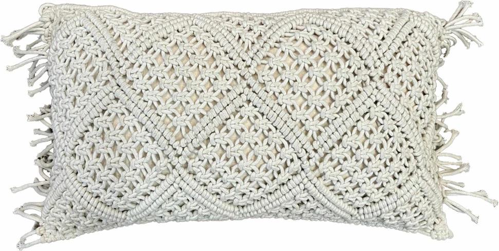 Jastëk dekorativ macrame, pambuk-poliester, ngjyrë fildishi, 30x50cm