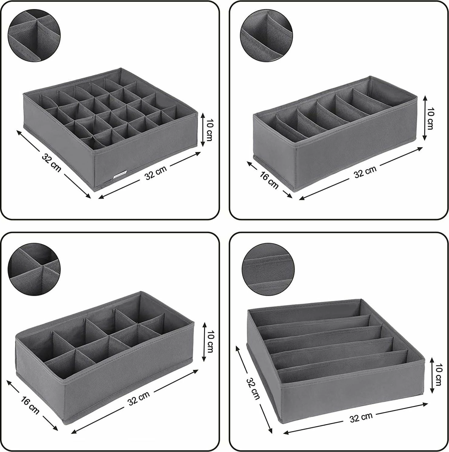 Organizator sirtari për të brendshme Leobert RUS04GY, set 4 copë, gri
