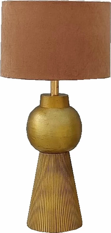 Llambë tavoline Esfera, alumin ngjyrë ari, kadife ngjyrë camel, 12x12x50cm