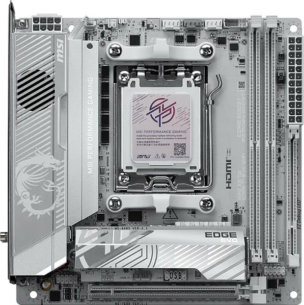 Pllakë amë MSI MPG X870I EDGE TI EVO WIFI, Socket AM5, Mini-ITX, PCIe 5.0, argjendtë/bardhë