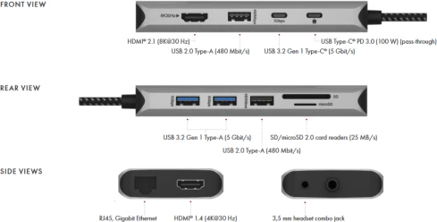 docking station USB-C ICYBOX IB-DK4061-CPD 12-në-1 Power Delivery 100W, antracit/zezë