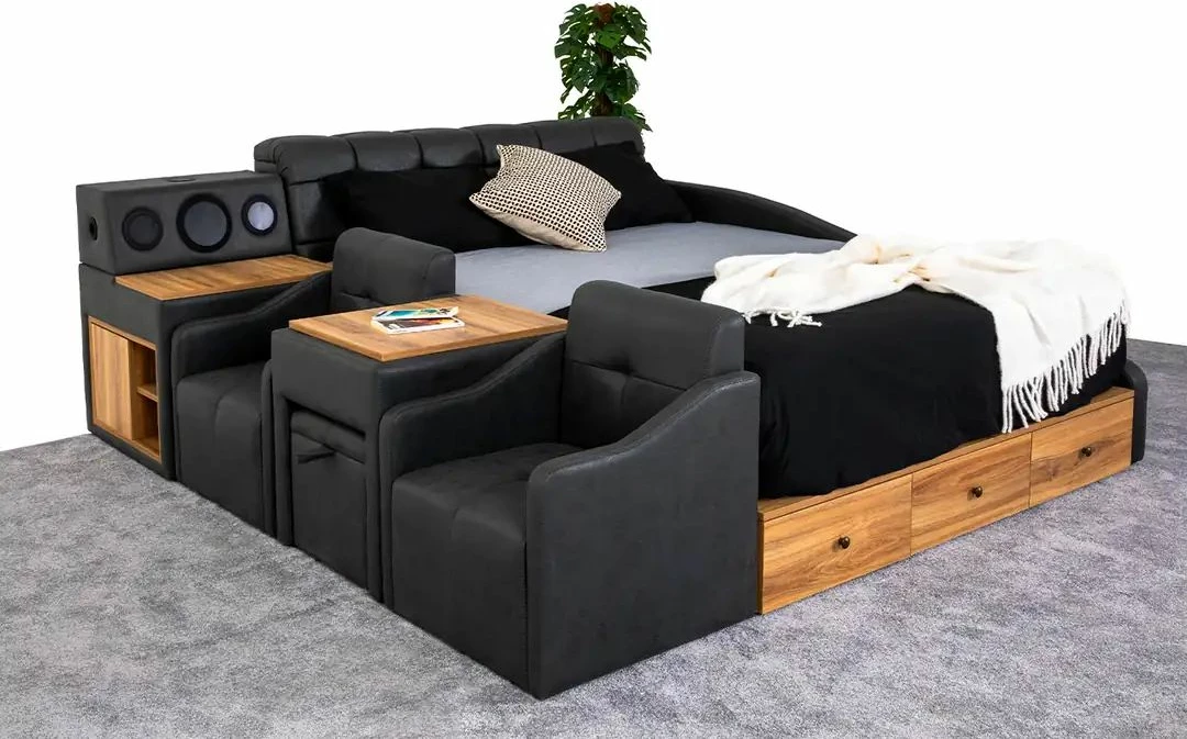 Krevat dopio Nina Smart, ngjyrë gri, Skye Decor