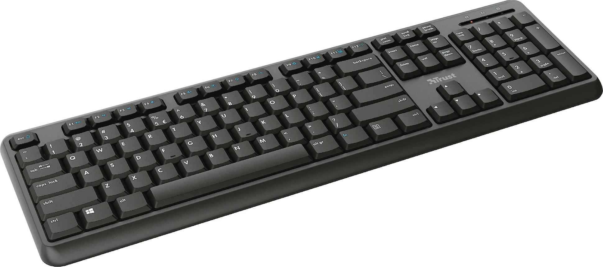 Tastierë wireless Trust Ody, full-size 100%, RF 2.4GHz, QWERTZ, me numpad, e zezë