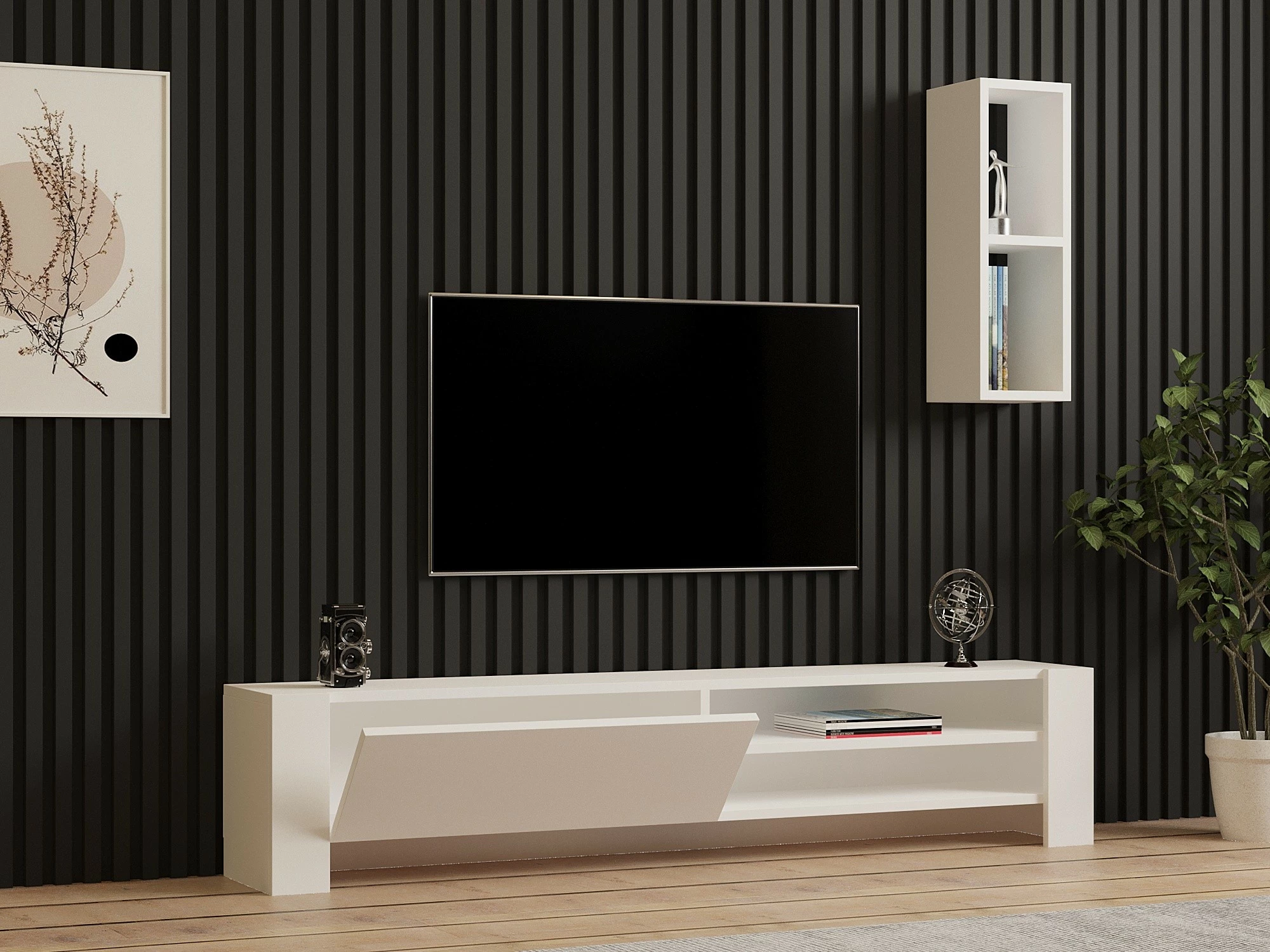 Komodë TV Hanah Home, Naz, e bardhë