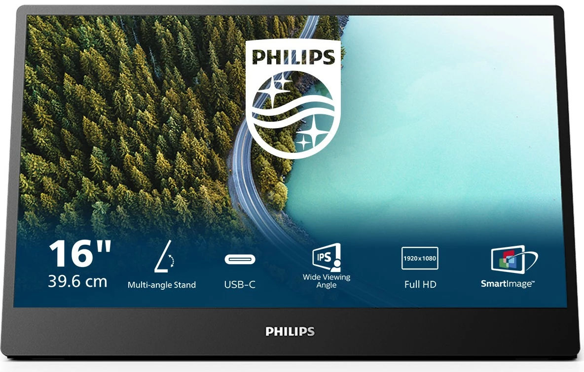 Monitor Philips 3000 series 16B1P3302/00, 15.6", Full HD, LED, e zezë