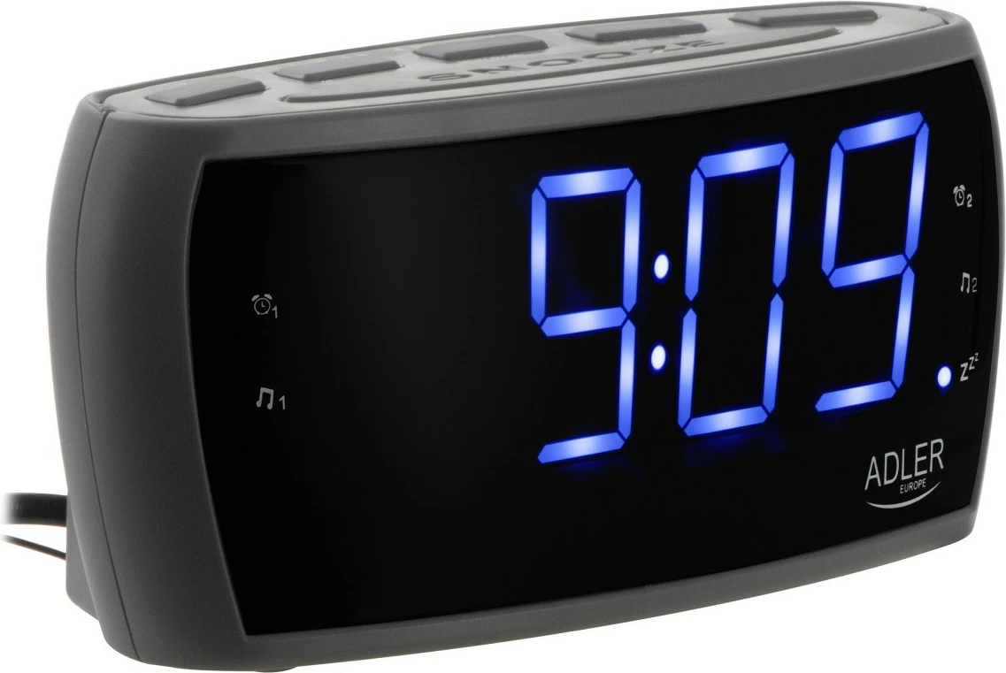 Orë alarmi me radio, Adler AD1121S, AM/FM, ekran LED 5 cm, dy alarme, 10 preset-e, e zezë