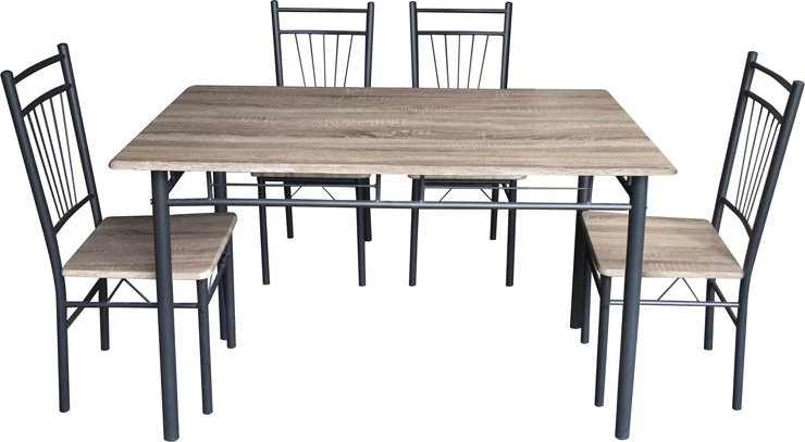 Tavolinë me karrige Roza I 5 copë, ngjyrë natyrale e errët, me këmbë metali të zeza, 110x68x75cm