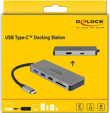 Docking station DeLOCK 87743, USB-C 3.2 Gen 1, HDMI, USB PD 87W, lexues SD/microSD, gri