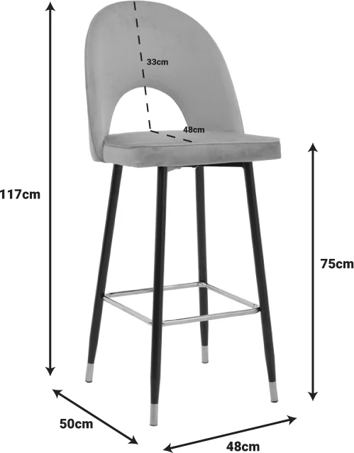 Karrige për bar Casenio, kadife, mollë e kalbur-e zezë-ari, 48x50x117cm