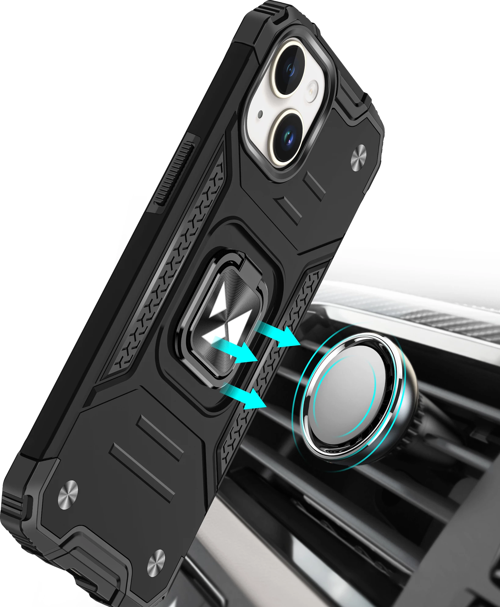 Mbështjellës Wozinsky Ring Armor për iPhone 15 Plus, me mbajtëse unaze, argjendtë