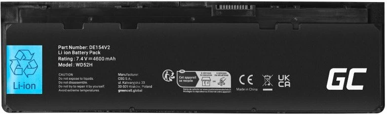 Bateri laptopi Green Cell WD52H / VFV59 4600mAh 7.4V Li-Poly për Dell Latitude E7240/E7250, e zezë
