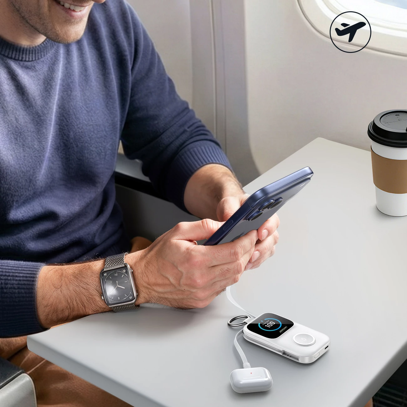 Powerbank Joyroom JR-W19 5000mAh, karikim wireless 5W për orë, me kabllo USB-C/Lightning, i bardhë