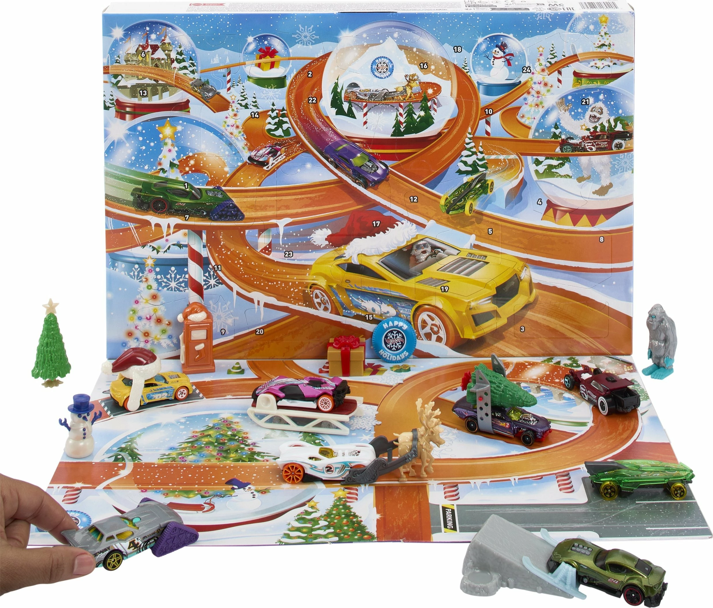 Kalendar adventi Mattel Hot Wheels HTG00, 24 ditë, 8 vetura 1:64 + 16 aksesorë, me tapet loje