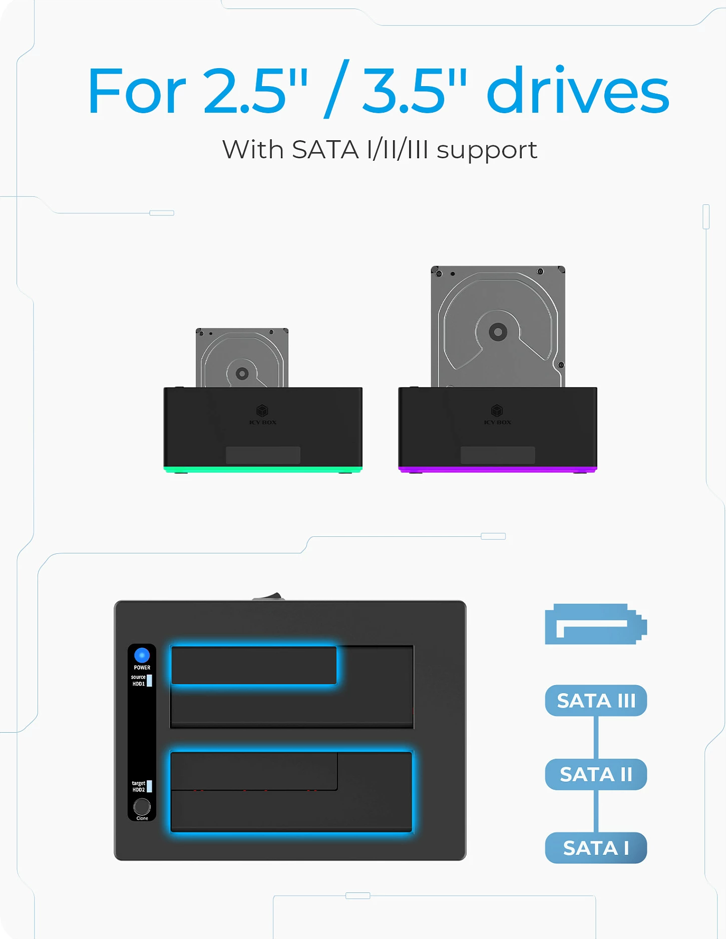 Stacion klonimi ICY BOX IB-127CL-U3, HDD, Serial ATA, 18 TB, USB 3.2, E zezë