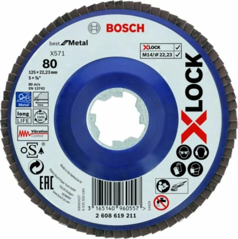 Disk lamelar për bluarje Bosch X571 125 mm P80 X-LOCK (2608619211)