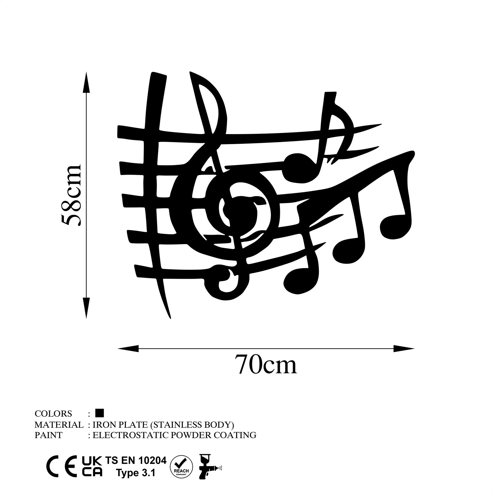 Aksesor dekorativ metalik për mur, Wallity, muzikor 3