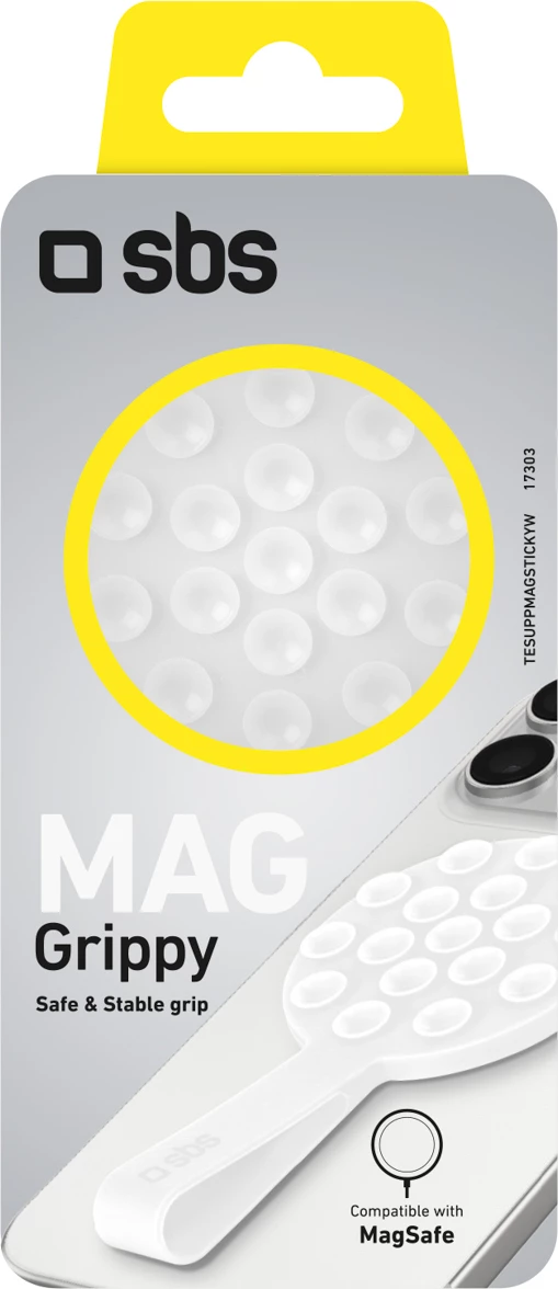 Mbajtëse MagSafe SBS MAG Grippy kompatibile me MagSafe me thithëse dhe unazë, e bardhë