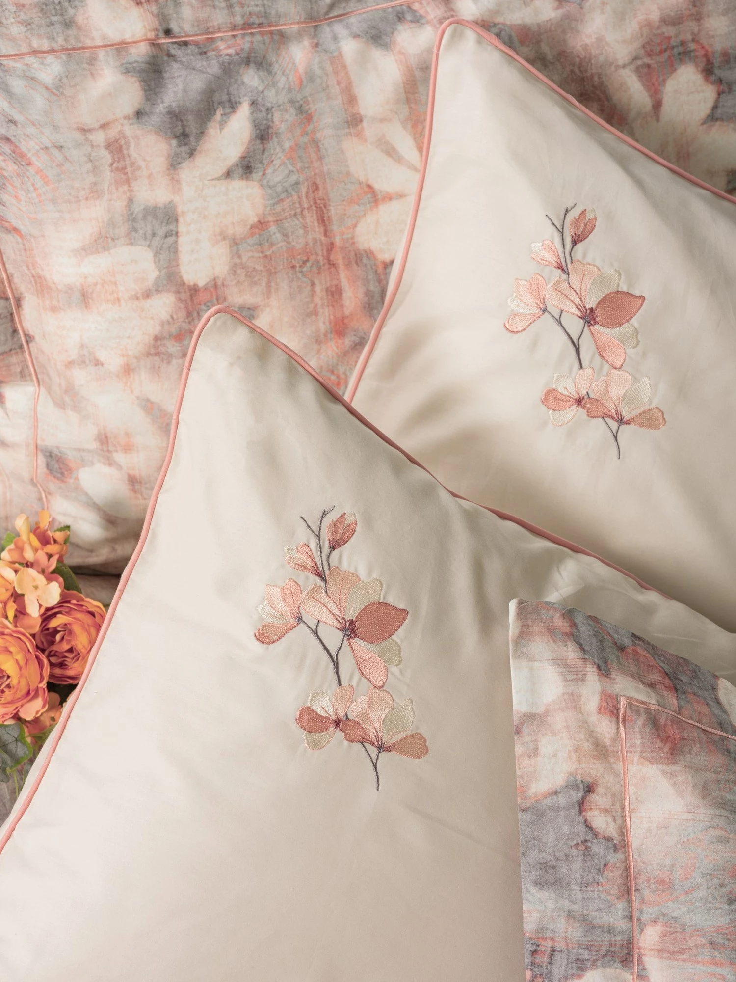 Set mbulesë për jorgan dopio satin Layana, rozë-gri