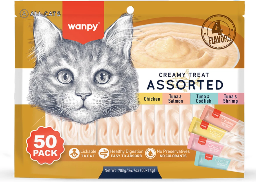 Wanpy Krema Mace Shpërblim Ushqimi 14gr (50 Copë) (Lloje të Ndryshme)