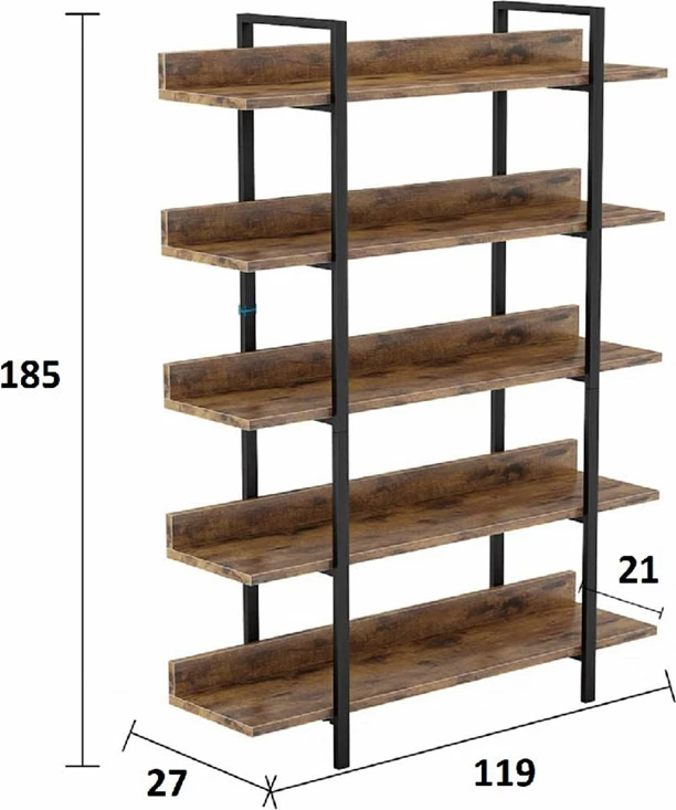 Raft librash Almond, ngjyrë arre e zezë, 119x27x185cm
