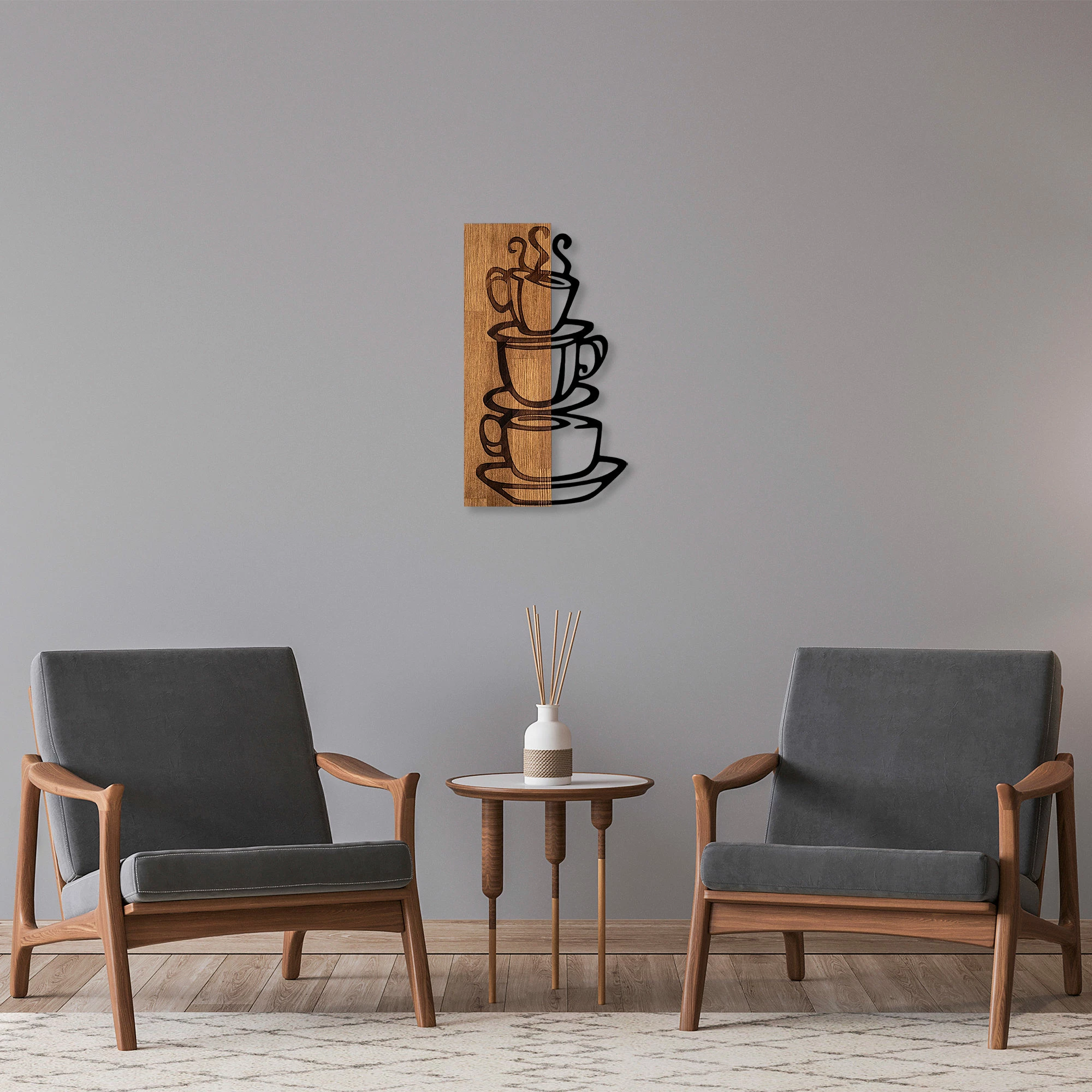 Aksesor dekorativ për mur, dru arre dhe metal, Wallity MA-296, 58x34cm