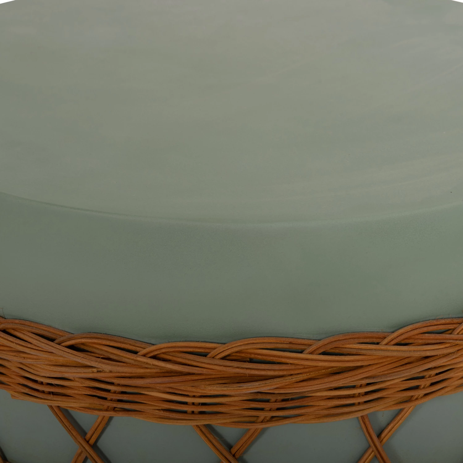 Tavolinë kafeje rrethore VILHENA, fibër-cement, ngjyrë e gjelbër, ratan natyral, FH18165, 56x47cm