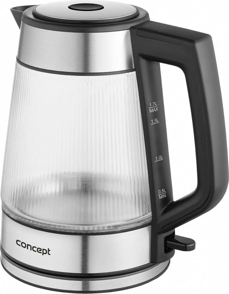 Çajnik elektrik Concept RK4210 1.7 L 2200 W xhami me ndriçim LED bazë rrotulluese STRIX inox dhe transparent