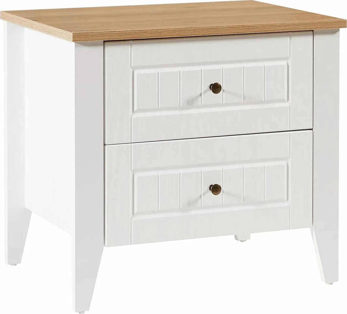 Komodinë nate Skye Decor, ngjyrë e bardhë dhe lis, Tuval 064