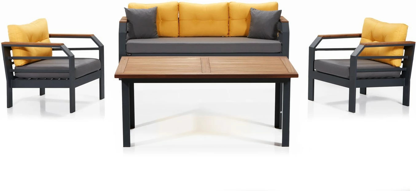 Set lounge për kopsht Skye Decor, 3+1+1+M, e verdhë, gri, e zezë