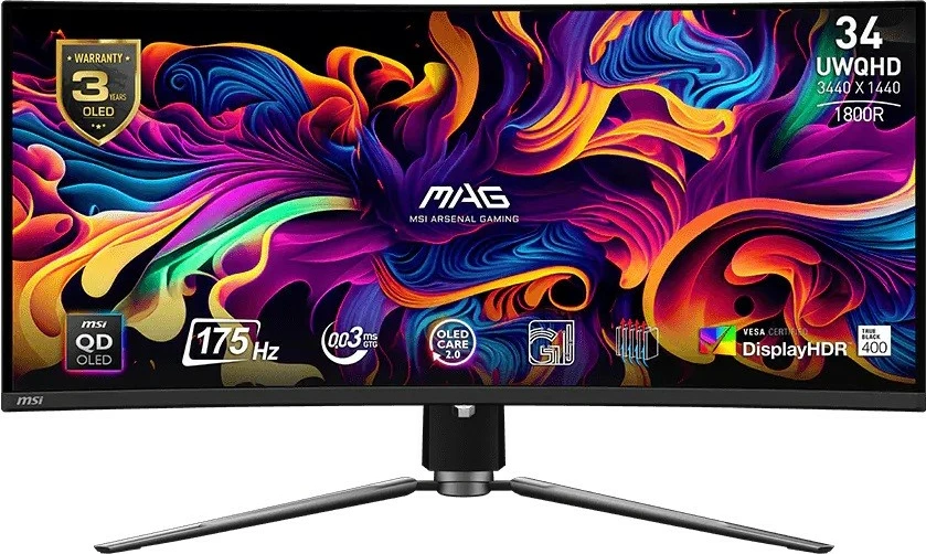 Monitor MSI MAG 341CQP QD-OLED 34.18\", UWQHD 3440x1440, 21:9, 175Hz, 0.03ms, i kerrur 1800R, i zi