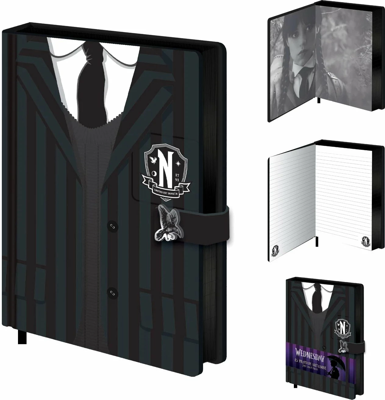 Fletore A5 Pyramid International Wednesday (Uniform) Premium, 120 faqe me vija, kopertinë e fortë, mbyllje me magnet, e zezë