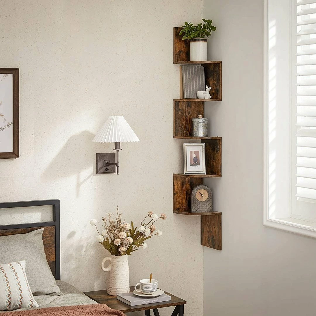 Raft këndi Leobert LBC72BX, 5 rafte, 127.5 cm, rustic brown
